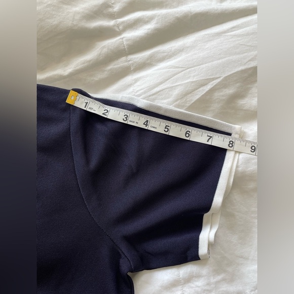 Misook Navy Blue White Trim Short Sleeve Knit Blouse Top | M - Picture 9 of 10